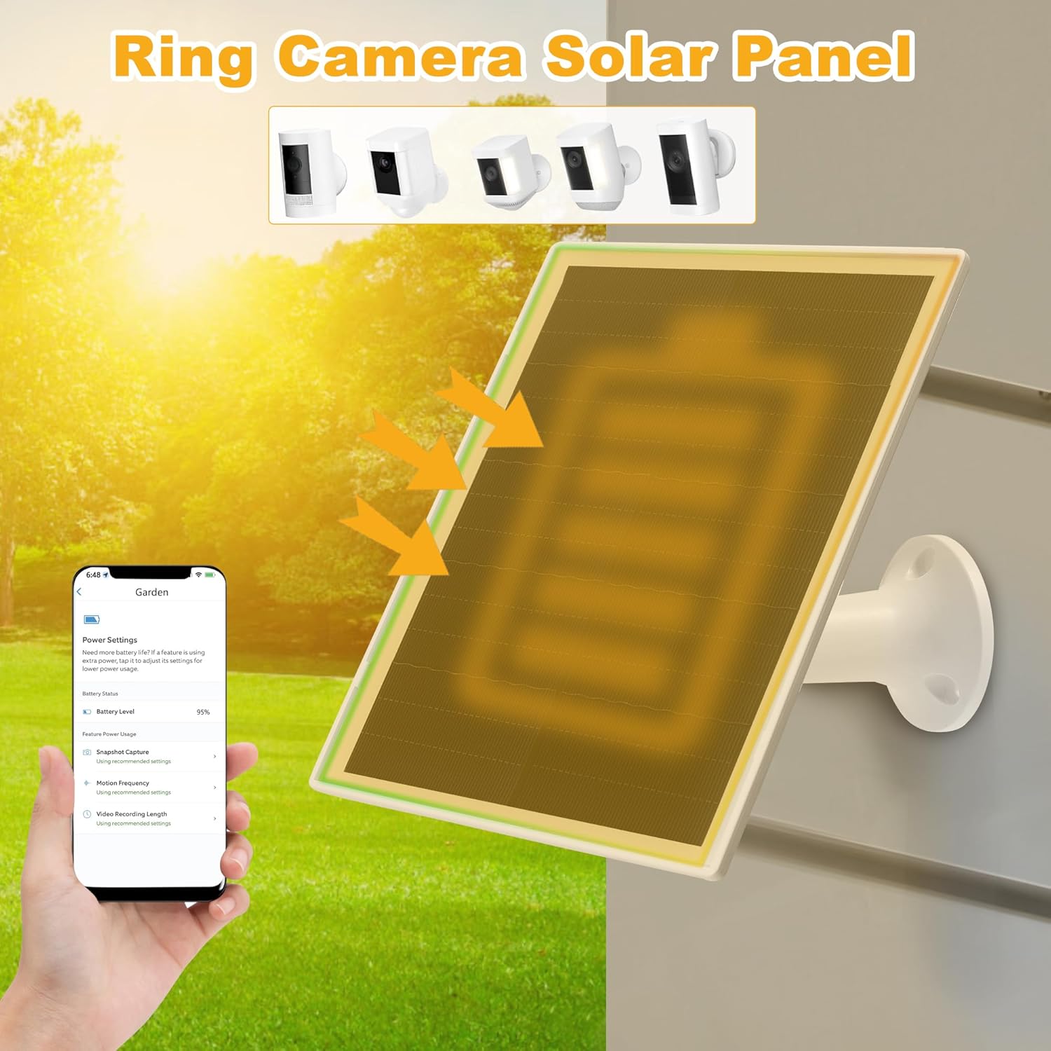 Solar Panel Charger for Ring Camera, Compatible with Ring Stick Up Cam Battery, Spotlight Plus/Pro, Waterproof, 4M/13FT Cable，6W Fast Charging (3Pack)