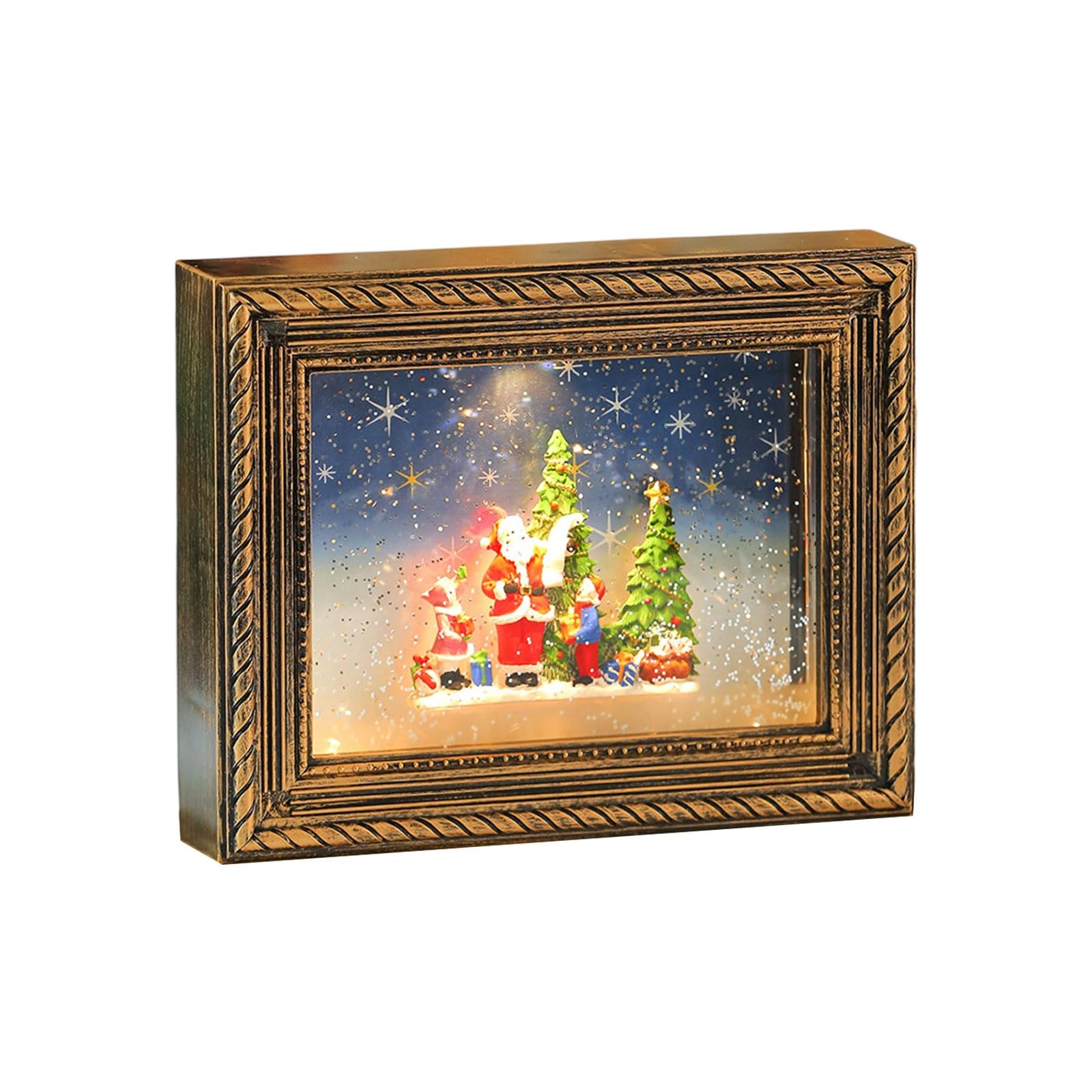 carotoe Multifunctional Holiday Decors with Photo Insert Slot Battery Operated Snow Simulation and Child Safe Materials Light Up Snowfalls Music Box