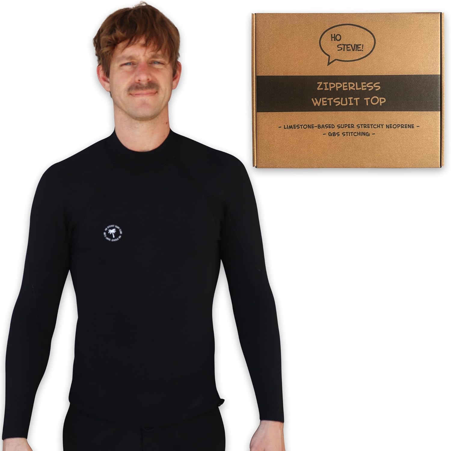 Ho Stevie! Surfing 2mm Wetsuit Zipperless Top - Easy Pullover Design - Stays in Place with Boardshorts Tie Loop