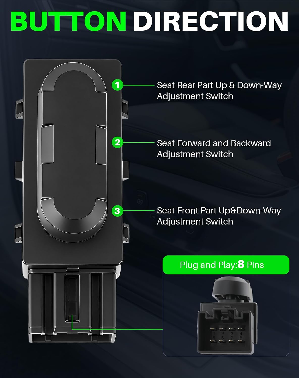 Driver/Passenger Side Power Seat Adjustment Switch Fit for Ford Explorer Expedition 2007-2016, F-250/350 (2008-2016), Lincoln MKX 2007-2014, Mercury Milan 2006-2011, Replace 9L3Z14A701A