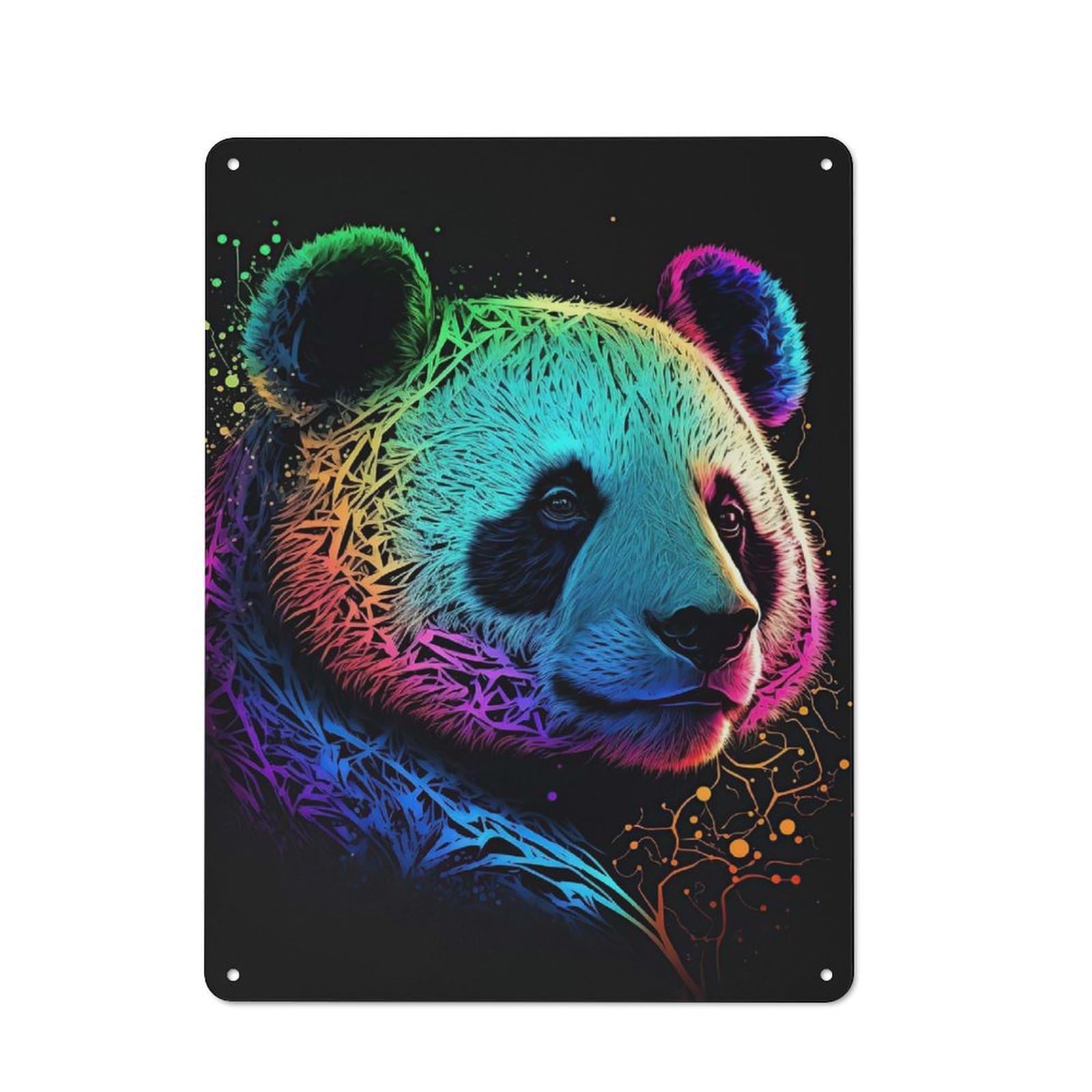 Junmoney Panda Neon Classic Metal Wall Decor 40X30cm, Decorative Metal Sign For Workspace, Cafe, Shop Or Desk Area