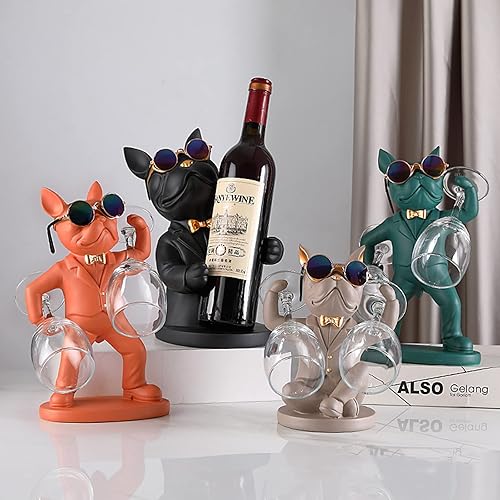 Miniatura 3 de French Bulldog Dog Wine Glass Rack,Puppy Statue Wine Glass Rack,Polyresin Wine Bottle Holder Creative Tabletop WineRacks Holder Display Stand for