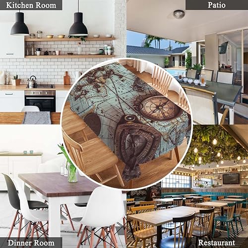 Miniatura 7 de Swono Mantel rectangular con diseño de mapa del mundo antiguo, con brújula retro, llave de esqueleto, moneda, de bronce, mantel oblongo, de 52 x 70