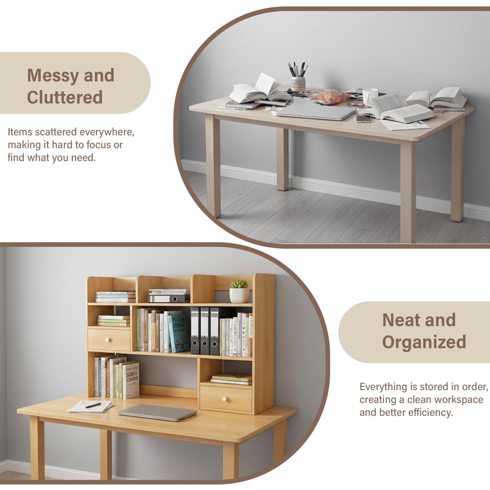 Mensola Scrivania da Appoggio con Cassetti e Vani, Libreria da Scrivania Salvaspazio per Organizzare la Tavola, Scaffale da Scrivania Robusto per Casa e Ufficio 60/80x17x80cm(Size:80x17x80CM)