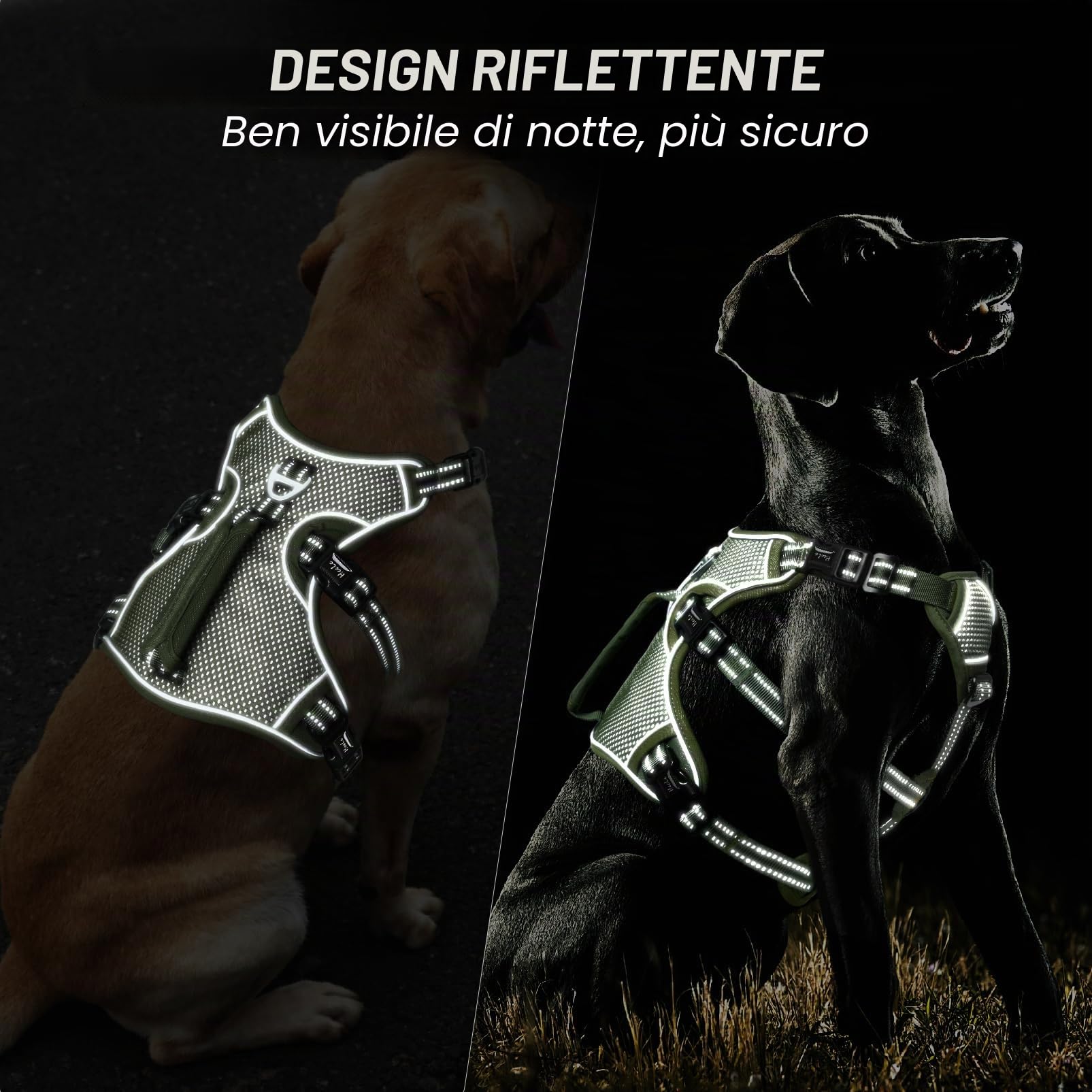 HEELE Pettorina per Cani a prova di fuga, Sgancio Rapido sul Collo, Gilet Regolabile Riflettente con Maniglia Resistente, Pettorina per Cani Grandi/Attivi per Addestramento all'aperto, Verde, XL | Pettorina Regolabile Riflettente con Maniglia Resistente p