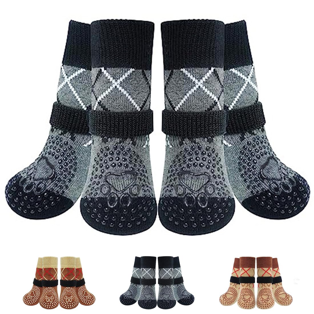 Two Pairs Of Anti-Slip Dog Socks, Double-Sided Anti-Slip Adjustable Adhesive Tape, Paw Protection and Grip Suitable for Elderly Dogs Adjustable Socks (Grey, M)