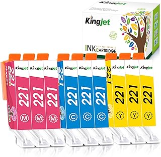 Kingjet Compatible for Canon 221 Ink Cartridges for Printers Replacement for CLI-221 CLI221 Work with PIXMA MP560 MP620 MP620B MP640 MP980 MP990 MX860 IP3600 IP4600 IP4700, 9 Pack for 221XL Color Ink
