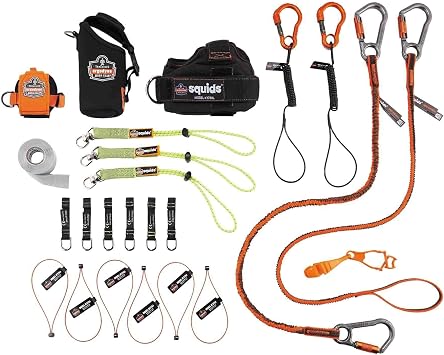 Tool Tethering Kit for Glaziers, Includes Tool Lanyards and Attachments for Spray Cans and Putty Knives, Ergodyne Squids 3185