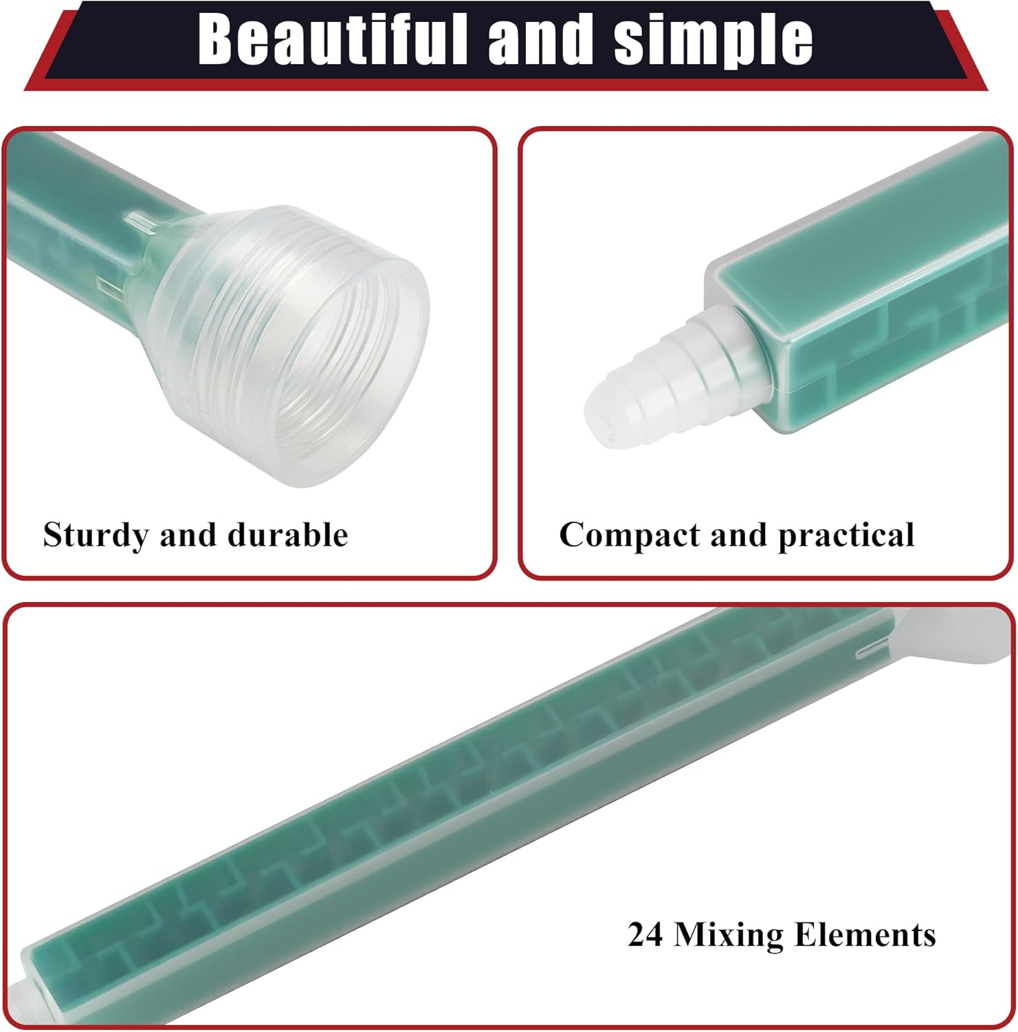 40PCS Epoxy Mixing Nozzles, Static Mixing Nozzle Tips for 1:1 & 1:2 Adhesive Cartridges, 24 Element Mixer, Disposable Tips for Resin, Epoxy, Marine, Automotive
