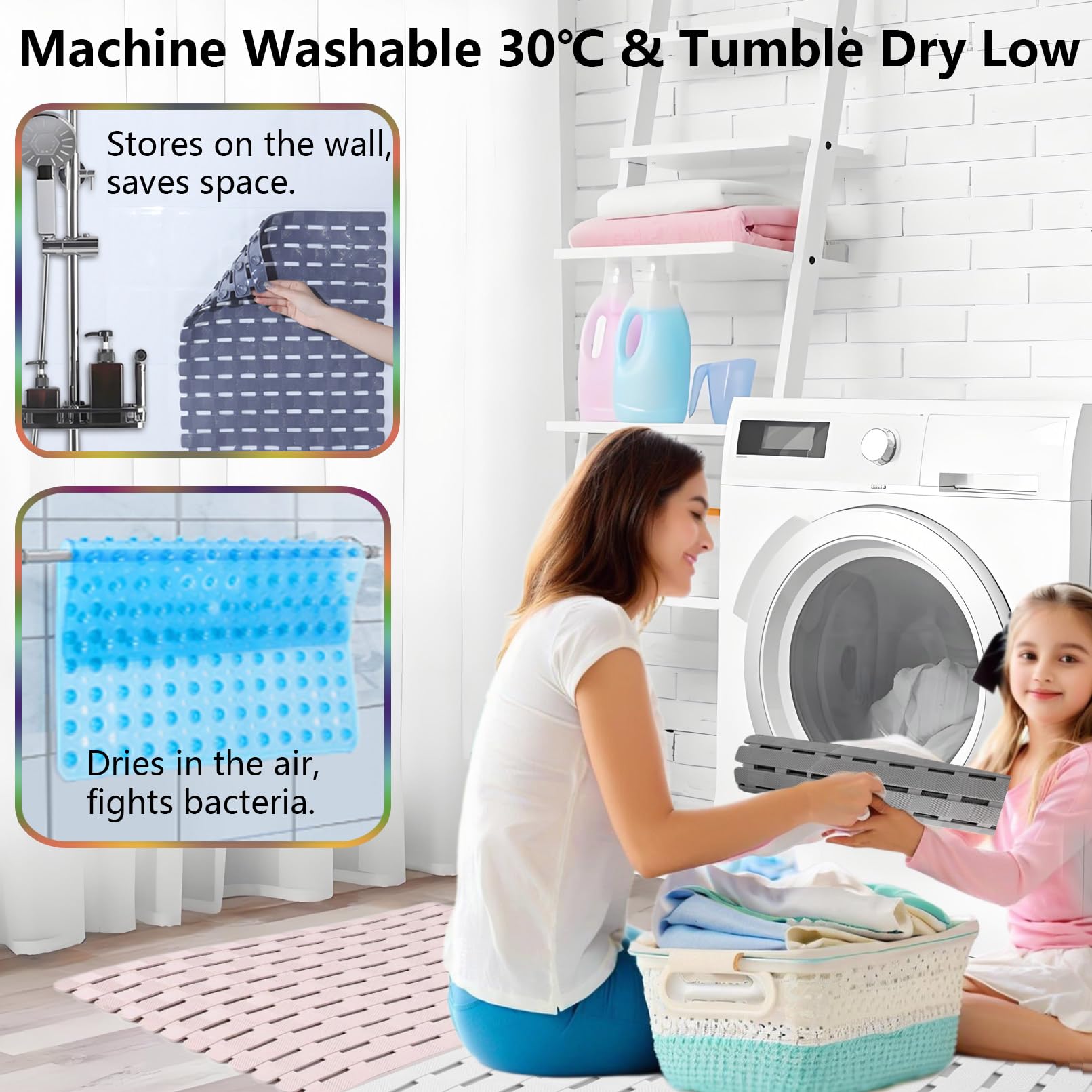 easyBee Duschmatte Hautsensitiv 70x40 cm, Badewannenmatte Kinder Antirutschmatte Dusche BPA frei Latexfrei Duschmatte rutschfest Schimmelresistent Maschinenwaschbar Duscheinlage rutschfest (Grau)