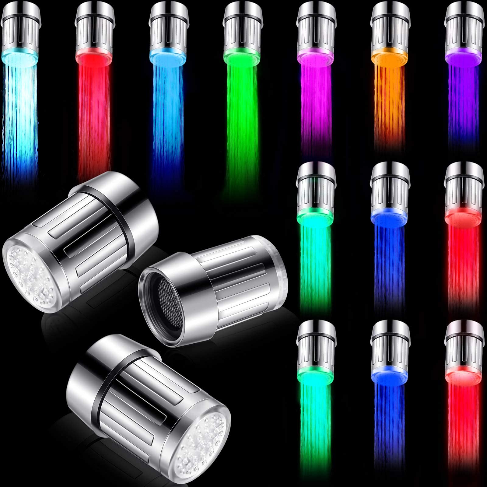 PFUTURE 3 Pcs LED Water Faucet Light 7- Color Changing Faucet for Kitchen and Bathroom, Upgrade Temperature Sensitive Gradient Water Stream 3-Color Changing (34 x 25mm)