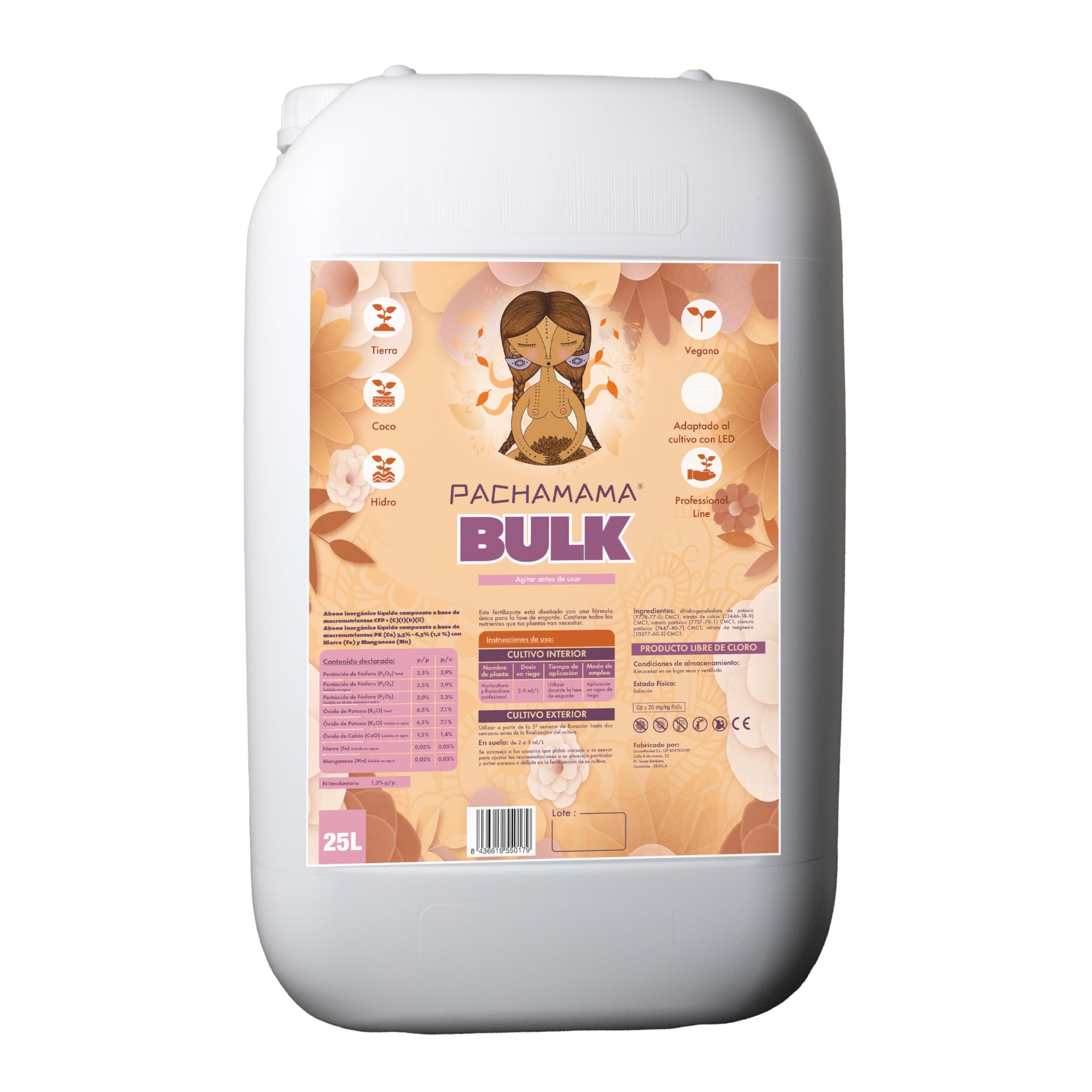 Pachamama Bulk Fertilizante Base Floración Avanzada | Con Calcio y Magnesio | Para Tierra, Coco e Hidro (25L)