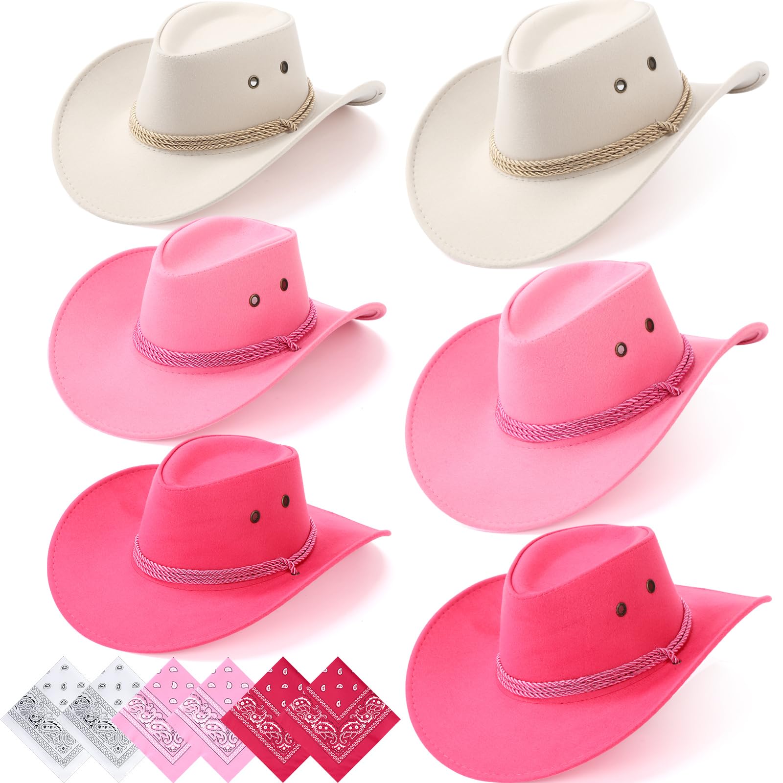 Zhanmai 12 Pcs Cowboy Hat and Bandana Cowboy Cowgirl Hats Bulk Western Party Costume Halloween Accessory