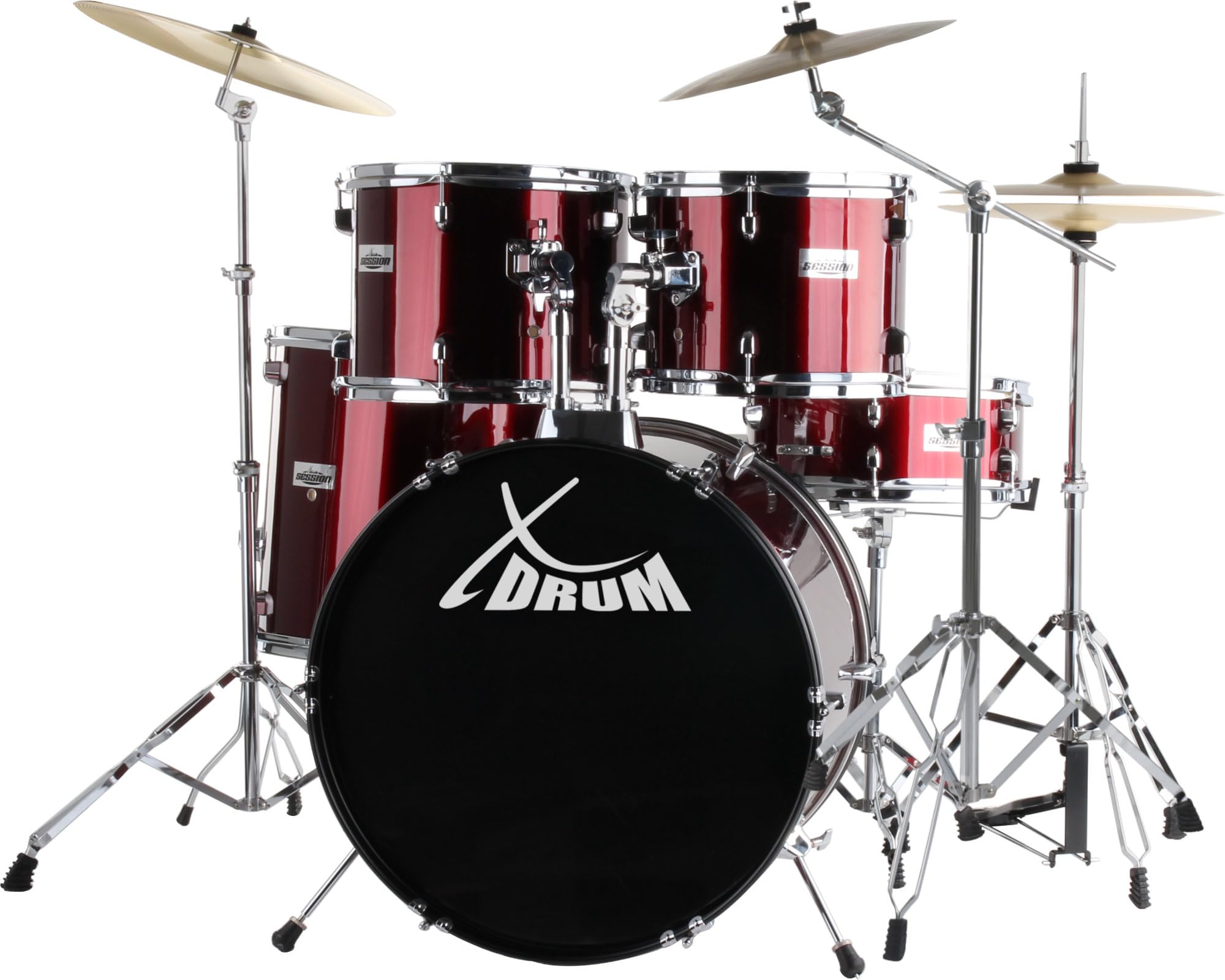 XDrum Semi 22" Standard Schlagzeug Lipstick Red - 22" BD, 12" TT, 13" TT, 16" FT, 14" SD - Set inkl. 16" Crash Becken und Galgenbeckenständer - Rot