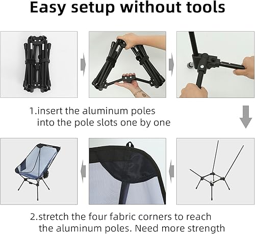 Miniatura 7 de ROCK CLOUD Silla de camping portátil ultraligera sillas plegables compactas al aire libre para campamento senderismo mochilero césped playa deportes