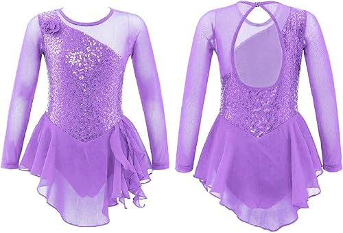 JEATHA Vestido de patinaje artístico con diamantes de imitación en 3D para niñas y niñas leotardo de baile con falda tutú ropa de baile