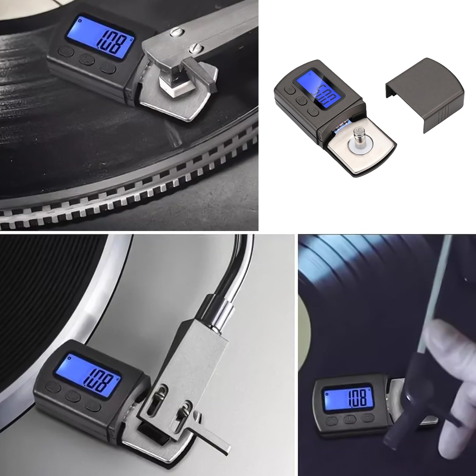 6 pièces de réglage et de réglage pour tourne-disque : ensemble d'aiguilles de lecture numérique avec azimut, libellule et gabarit de surplomb, brosse de nettoyage, aiguille de rechange pour