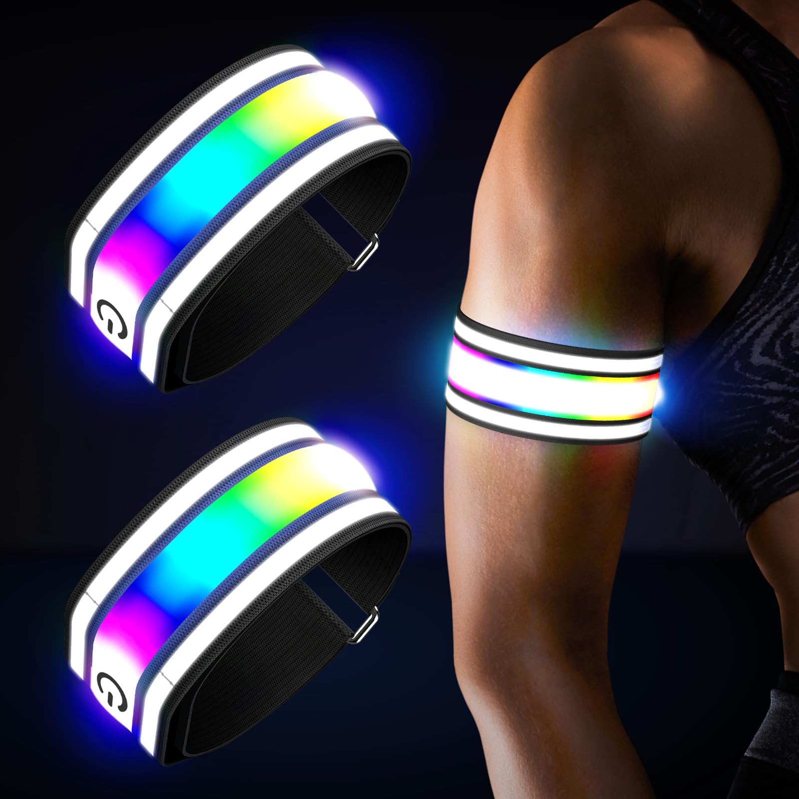 LED Armband Rechargeable for Running(2 Pack), Reflective Arm Bands for Runners,High Visibility Running Gear for Night Safety,Light Up Wristbands for Night Walking, Cycling, Running Gift for Women Men