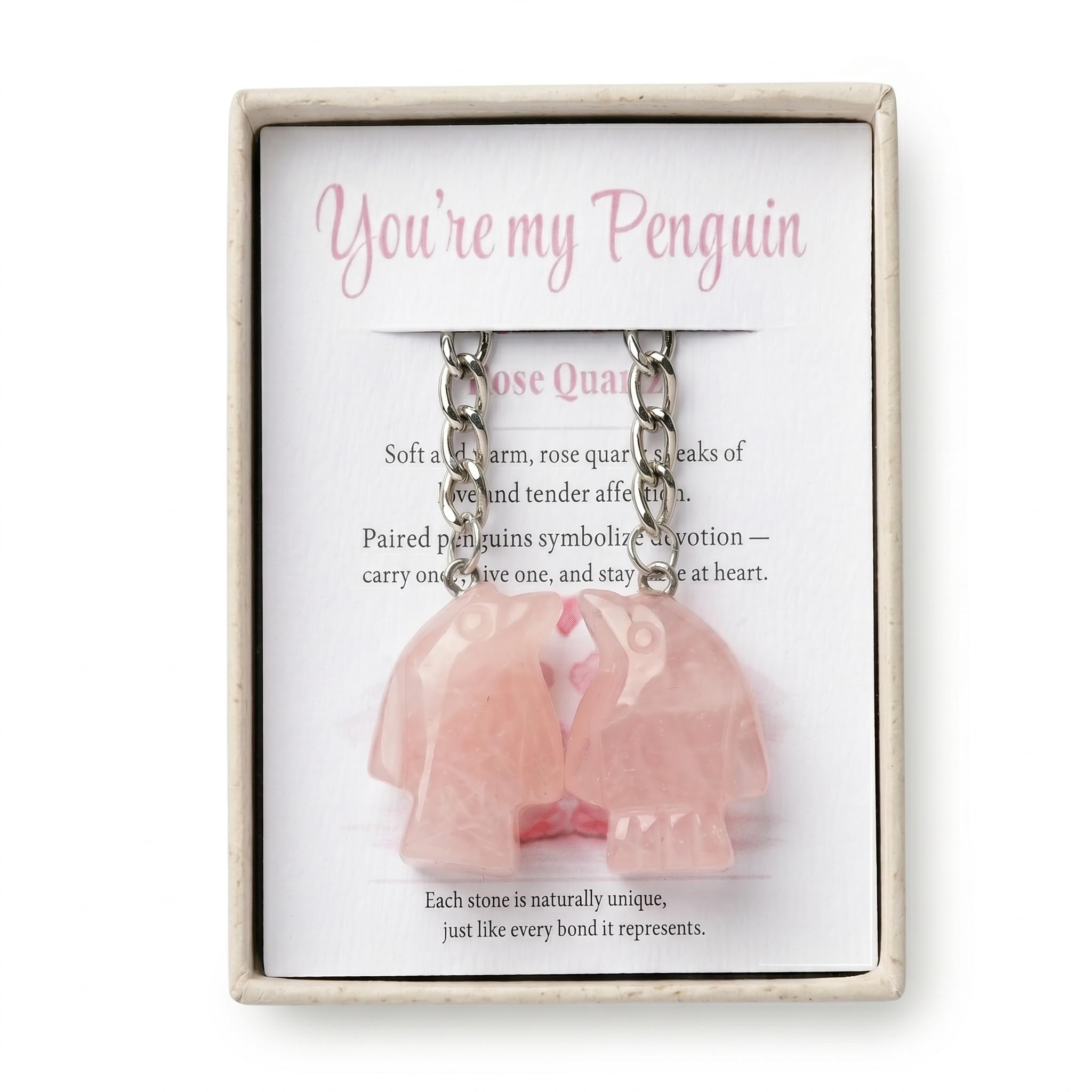 LOEZ You’re My Penguin Couple Keychains, Matching Penguin Gift for Him & Her, Anniversary Valentine Gift, Rose Quartz, Default