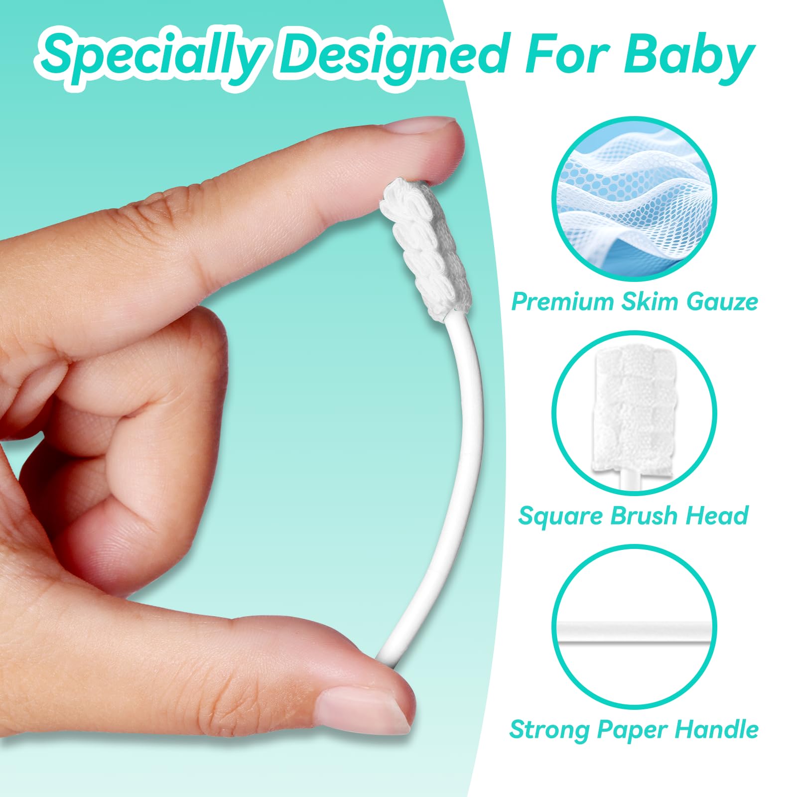 Paquete de 30 limpiadores de lengua de bebé, cuidado bucal suave para recién nacidos, cepillo de dientes desechable para niños de 0 a 24 meses, limpieza de encías (estilo cuadrado)