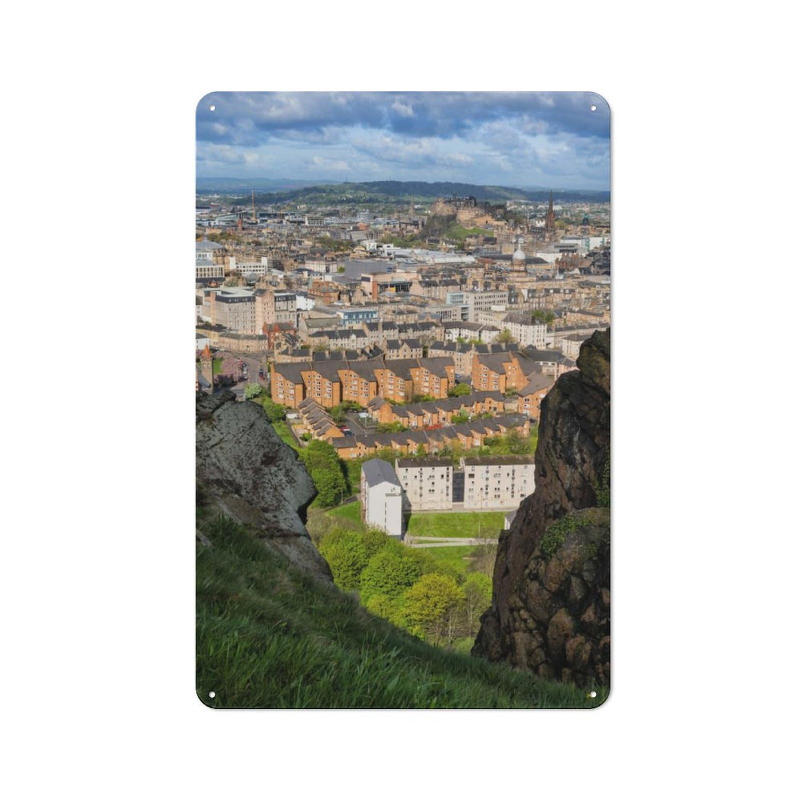 Junmoney Hill View Of Edinburgh Vintage Tin Wall Plaque 30X20cm For Workshop Wall, A Decorative Christmas Gift For Makers And Diy Enthusiasts