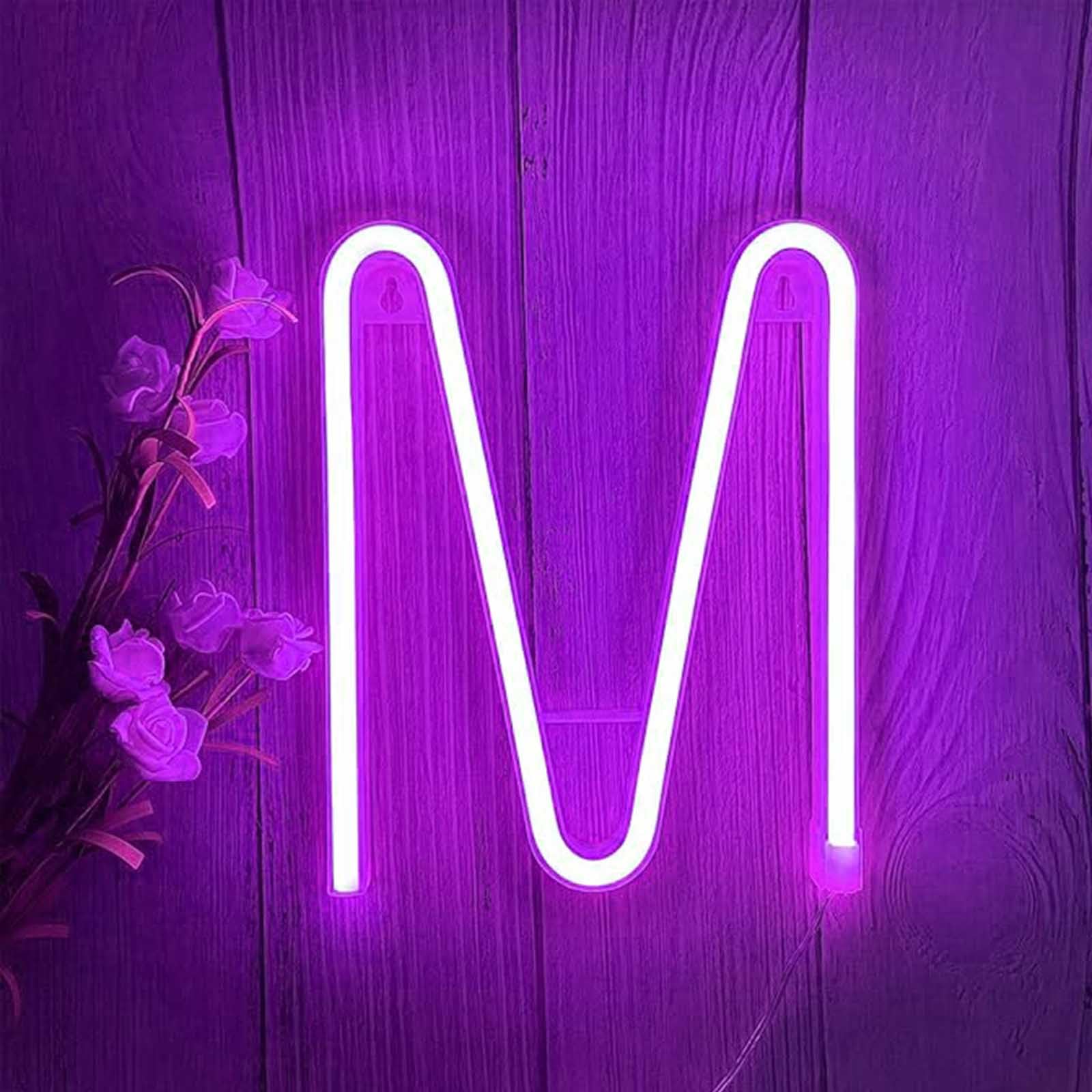 Energy-Saving Purple LED Neon Sign - USB/Battery Powered Custom Letters for Wedding Arches YouTube Backgrounds Retail Stores Bedroom Wall Art and Special Events Lighting（Letters M） — image 1