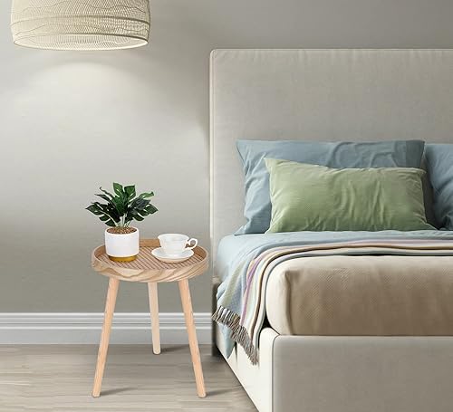 Miniatura 10 de Juego de 2 mesas de centro redondas modernas, de mediados de siglo, mesa de centro pequeña de granja, mesita de noche de madera, mesa auxiliar