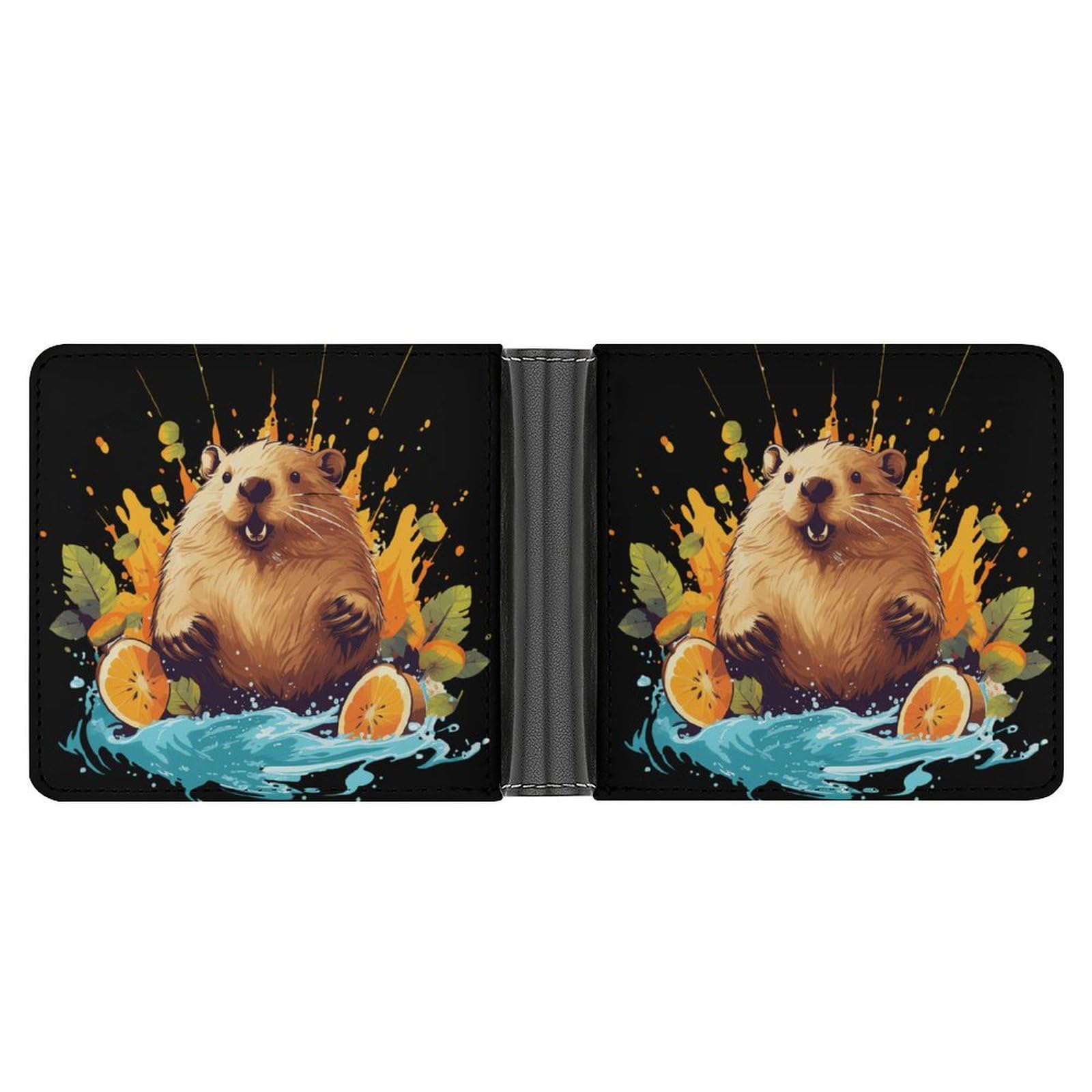 Cute Capybara Animal Pattern Bifold Wallet PU Leather Coin Purse Lightweight Credit Card Holder Wallet Money Clip