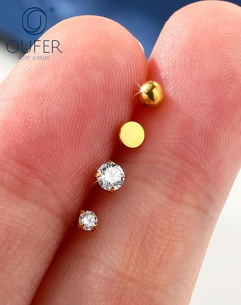 OUFER Body Piercing Nose Studs: 5PCS 20G Titanium Nose Bar L Shaped Nose Rings, 6 mm Gold Nostril Piercing Jewelry Cubic Diamond Thin Body Jewellery for Women - 4