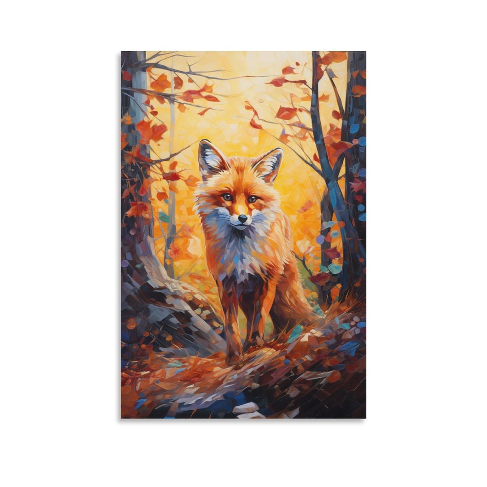 AYAROS Watercolor Fox Canvas Wall Art for Bedroom Abstract Autumn Yellow Leaves Wildlife Wall Decor Poster for Room Aesthetic Unframed 08x12 inch