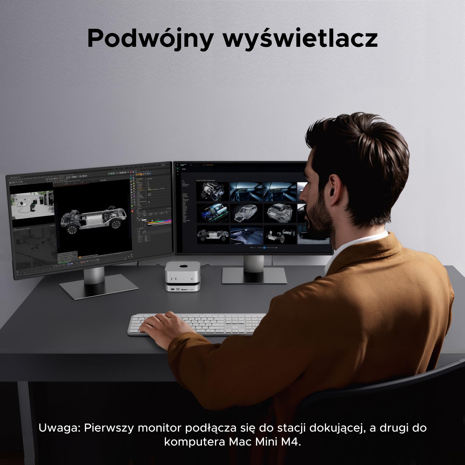 UGREEN Mac Mini M4 dok z 4K DisplayPort do konfiguracji z dwoma monitorami, portami USB 10 Gb/s, dyskiem SSD M.2 NVMe, czytnikiem kart SD/TF i gniazdem audio 3,5 mm Kompatybilny z Mac Mini M4/M4 Pro