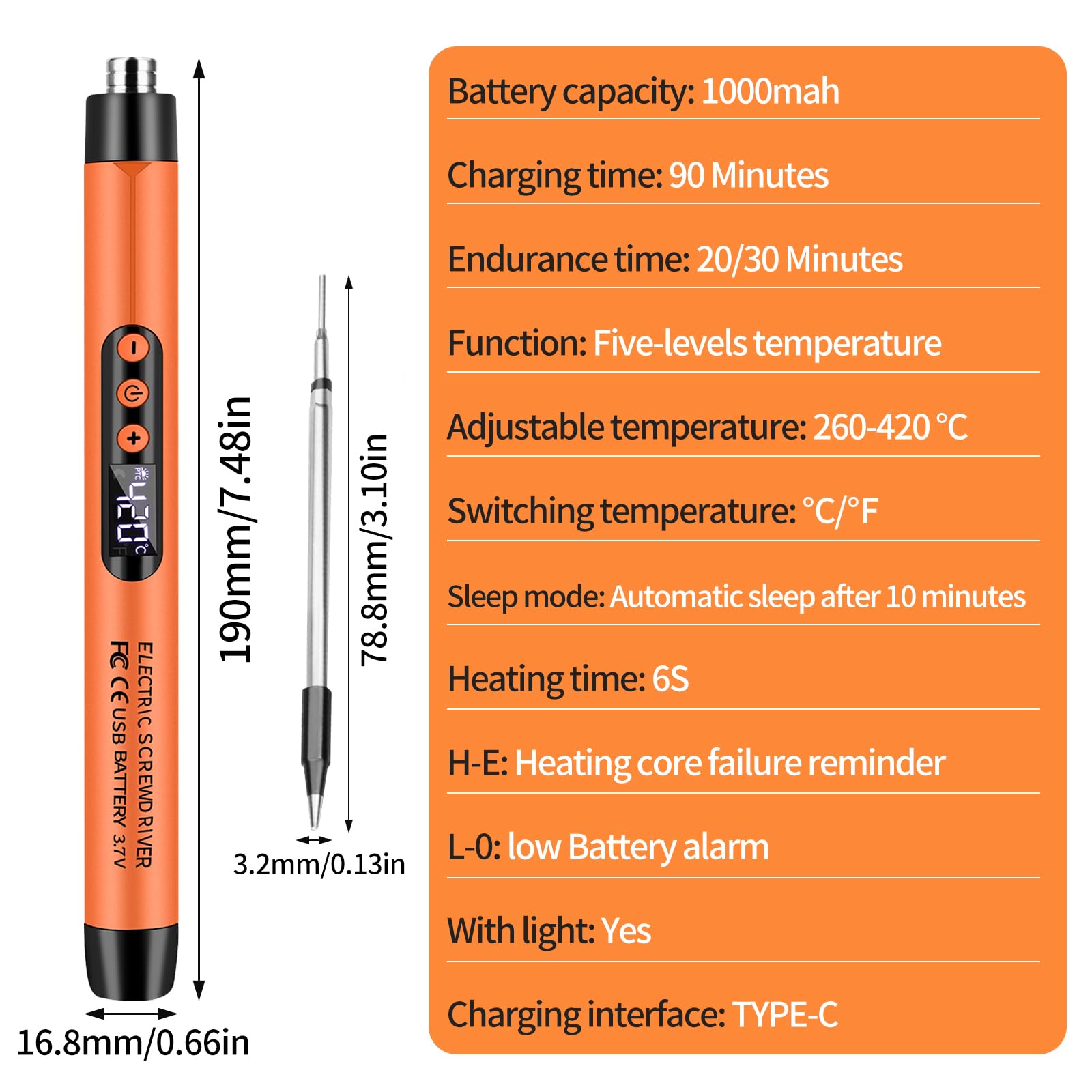 diymore Juego de soldador inalámbrico USB-C con pantalla LCD, temperatura ajustable 260℃-420℃ Pasador de soldadura portátil recargable para reparación electrónica, proyectos de bricolaje, fabricación