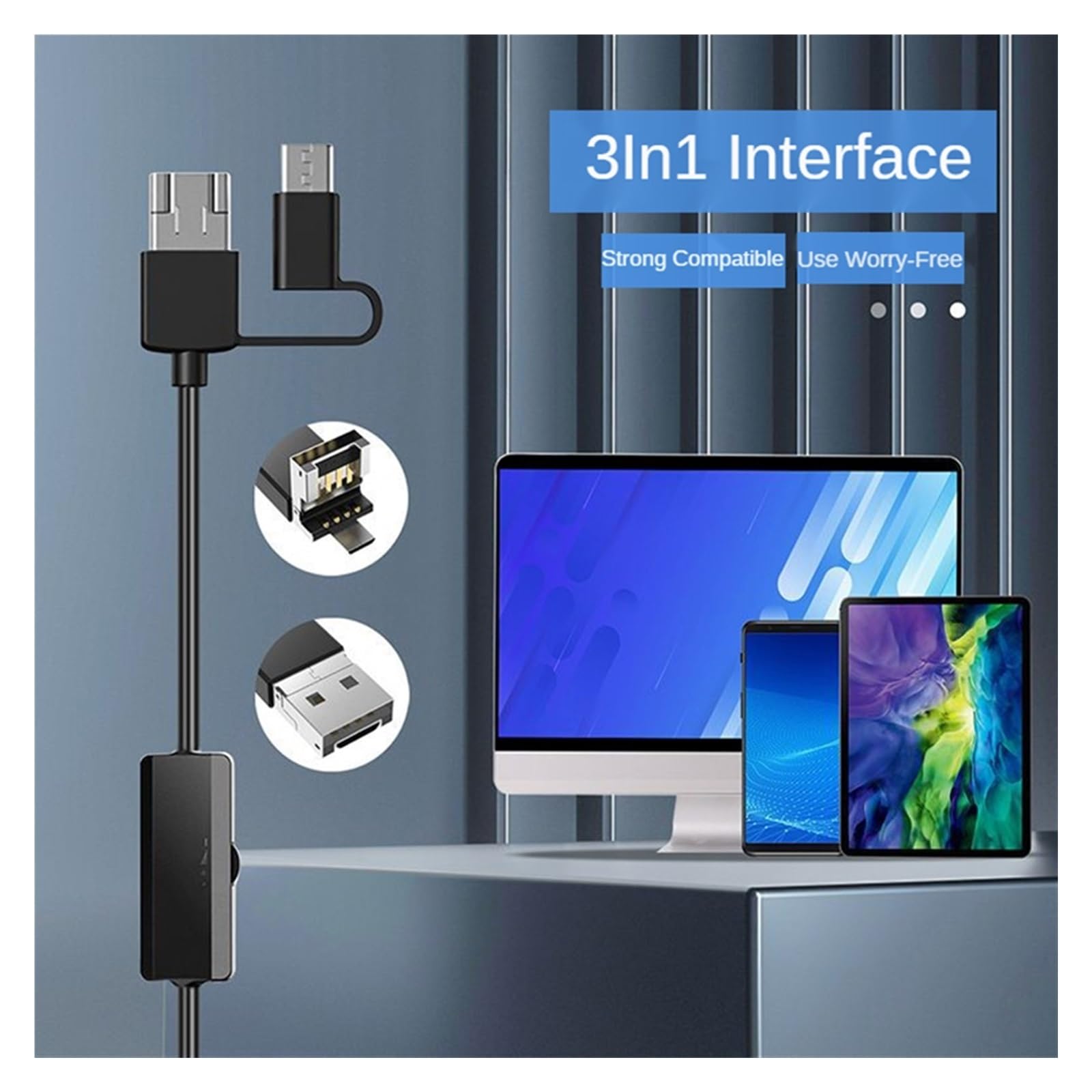 USB Industrie Endoskop Kamera Dual Objektiv IP68 HD wasserdichte Inspektion for Autos 9 LED Lichter for Telefone PC Hd-Bild(10m,8mm Hard Wire)