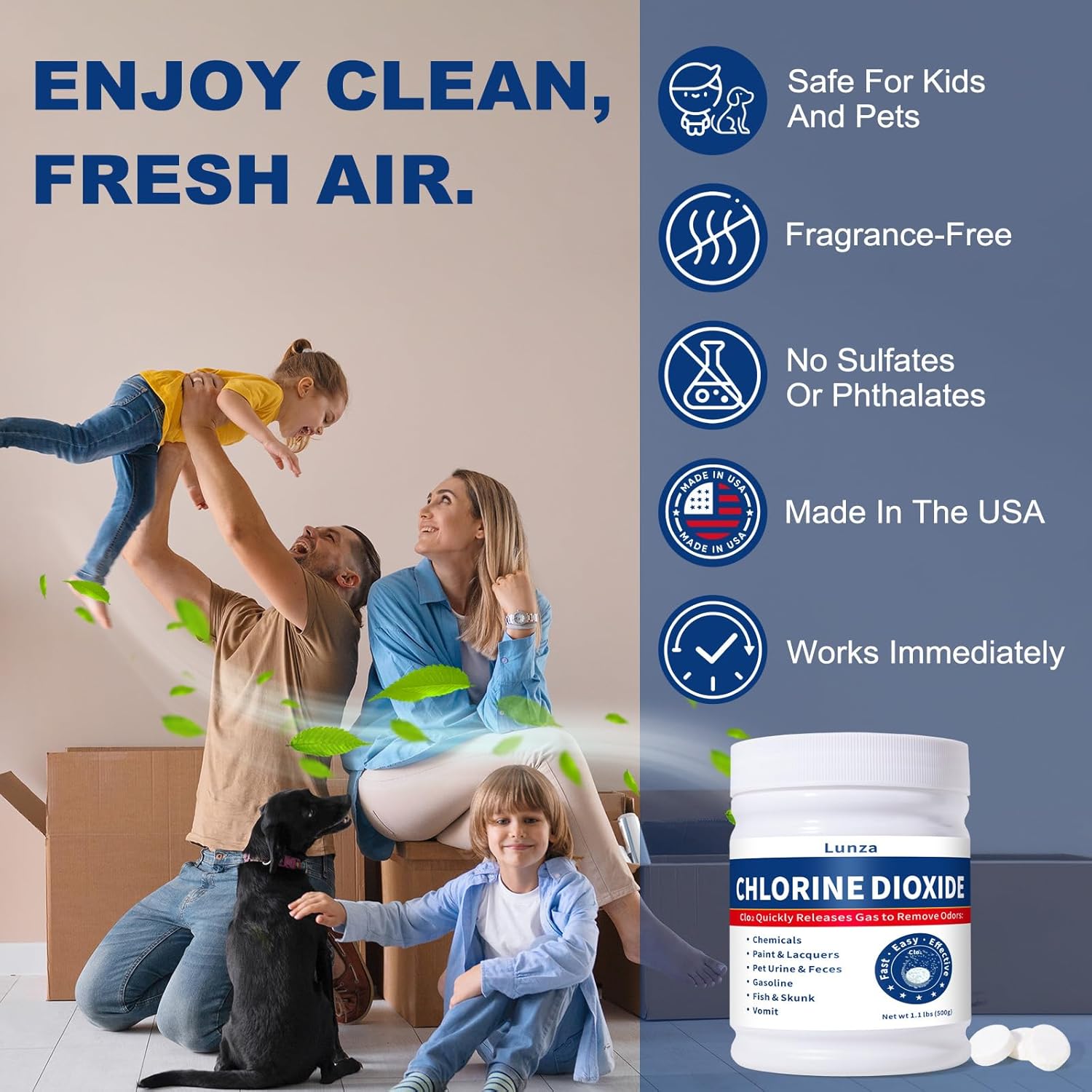 Chlorine Dioxide Odor Removal - Professional Smoke & Pet Odor Remover for Cars, Homes, Carpets & Offices - Fast-Acting, 1-Pack (1.1 lb)