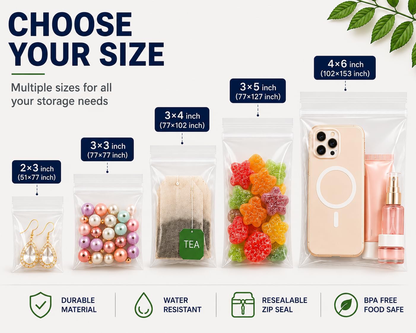 Small Zip Bag 2"x3",1000 Pcs Mini Baggies, Clear Plastic Jewelry Zip Bags | Reclosable Zipper Storage Bags for Pills, Beads, Screws, Small Items thumbnail