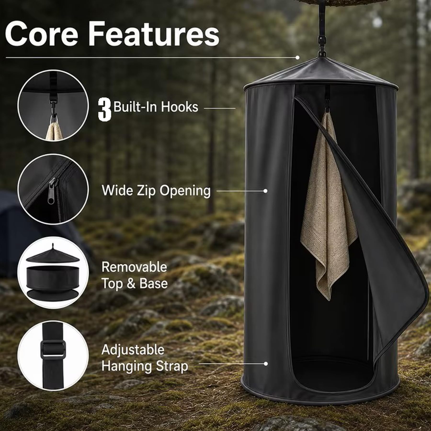 Tente de Douche Instantanée à Montée pour Hayon Lifting SUV, Tente Portable D’intimité pour 1 à 2 Personnes avec Ventouse, Crochets Suspendus, Sac de Rangement pour S’Habiller, Toilettes