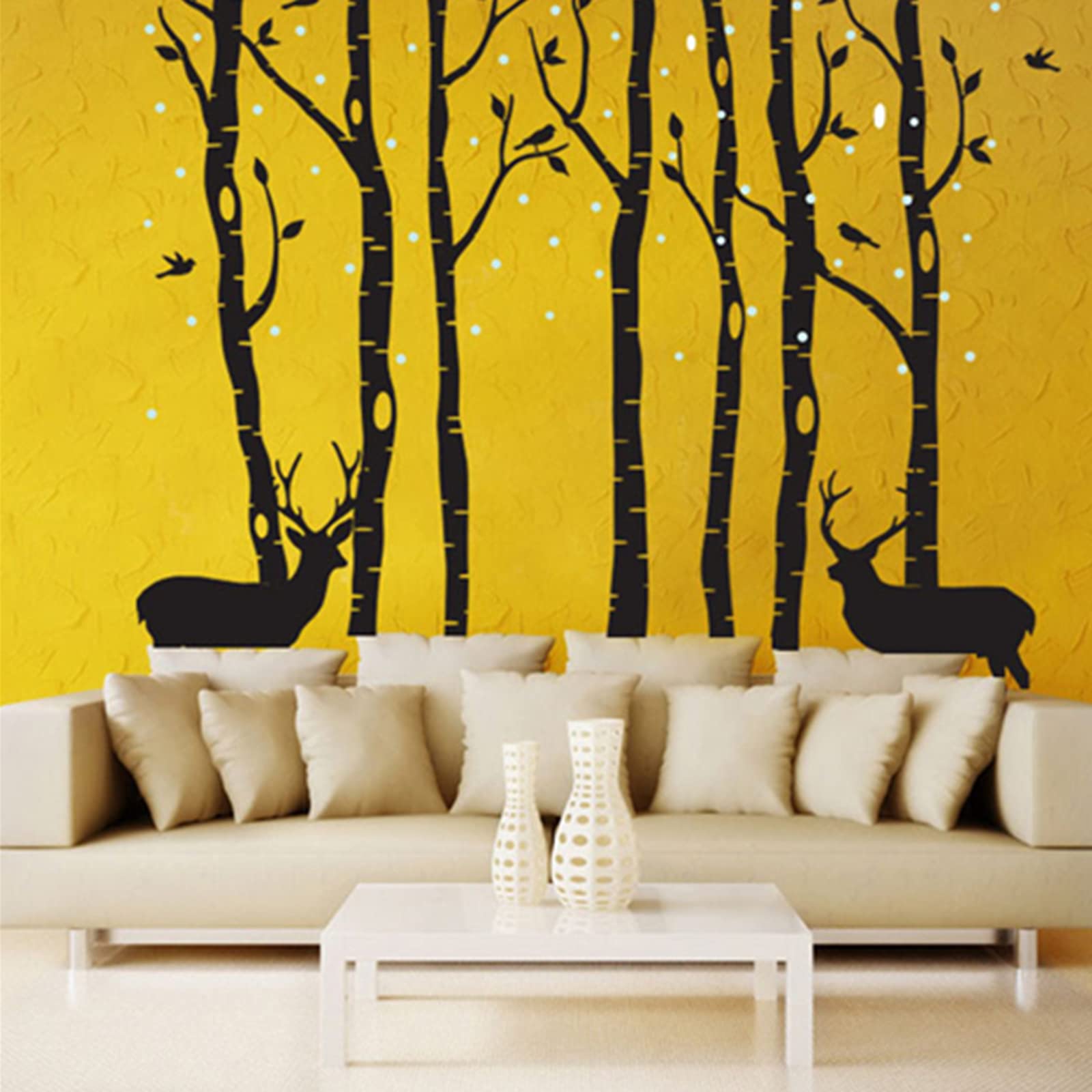Deers Tree Wall Stickers - Removable Forest Mural Decal For Nursery, Bedroom, 82.7x70.9 Inch Black