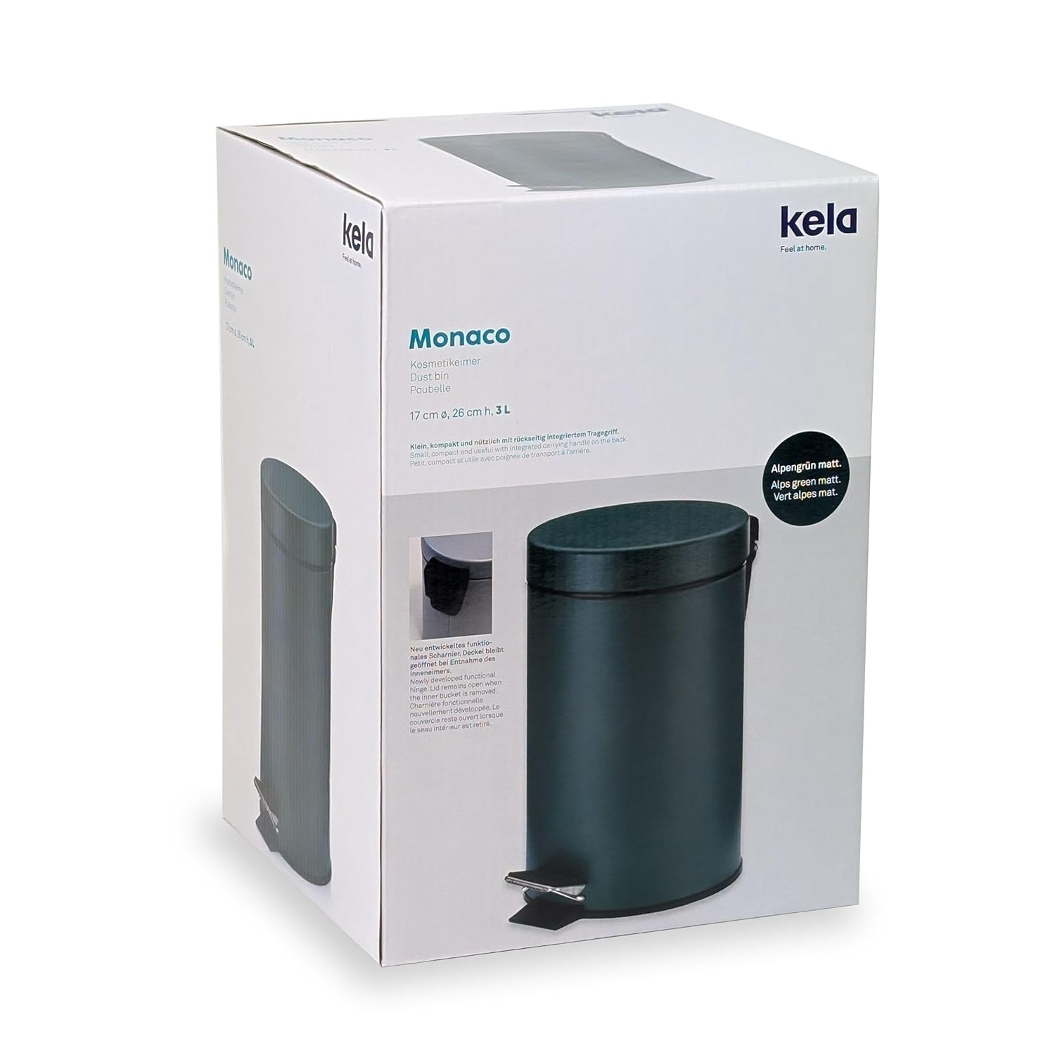 Kela 24295 Monaco Pedal Bin, 3L, Alps Green