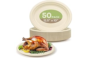 100% Compostable Oval Paper Plates, 12.5Inch 50Pack