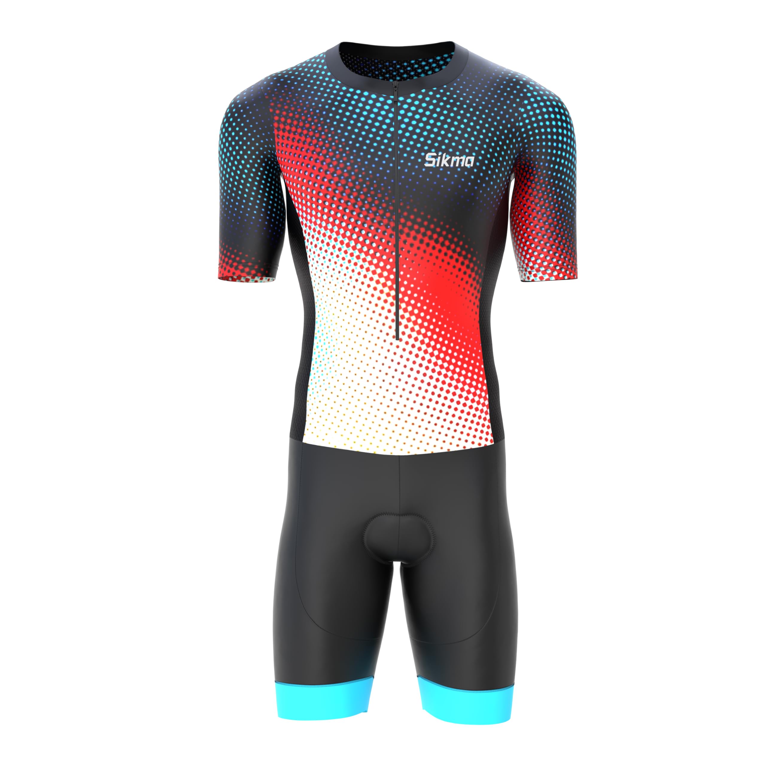 Sikma Combinaison de triathlon à manches mi-longues pour homme en maille respirante rembourrée avec réflexion haute visibilité, une poche arrière et bande élastique pour les jambes