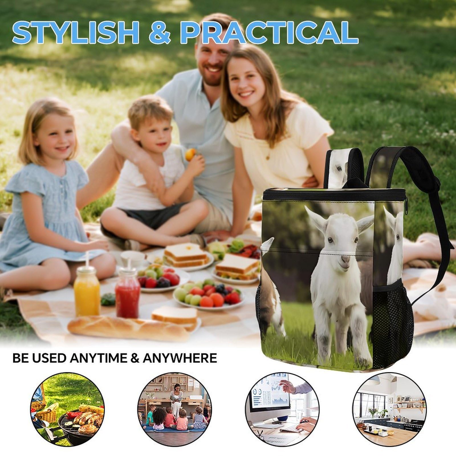 Bonita mochila térmica térmica a prueba de fugas de tela de sarga de poliéster resistente con correas acolchadas ajustables, bolsa térmica para picnic, camping, actividades al aire libre