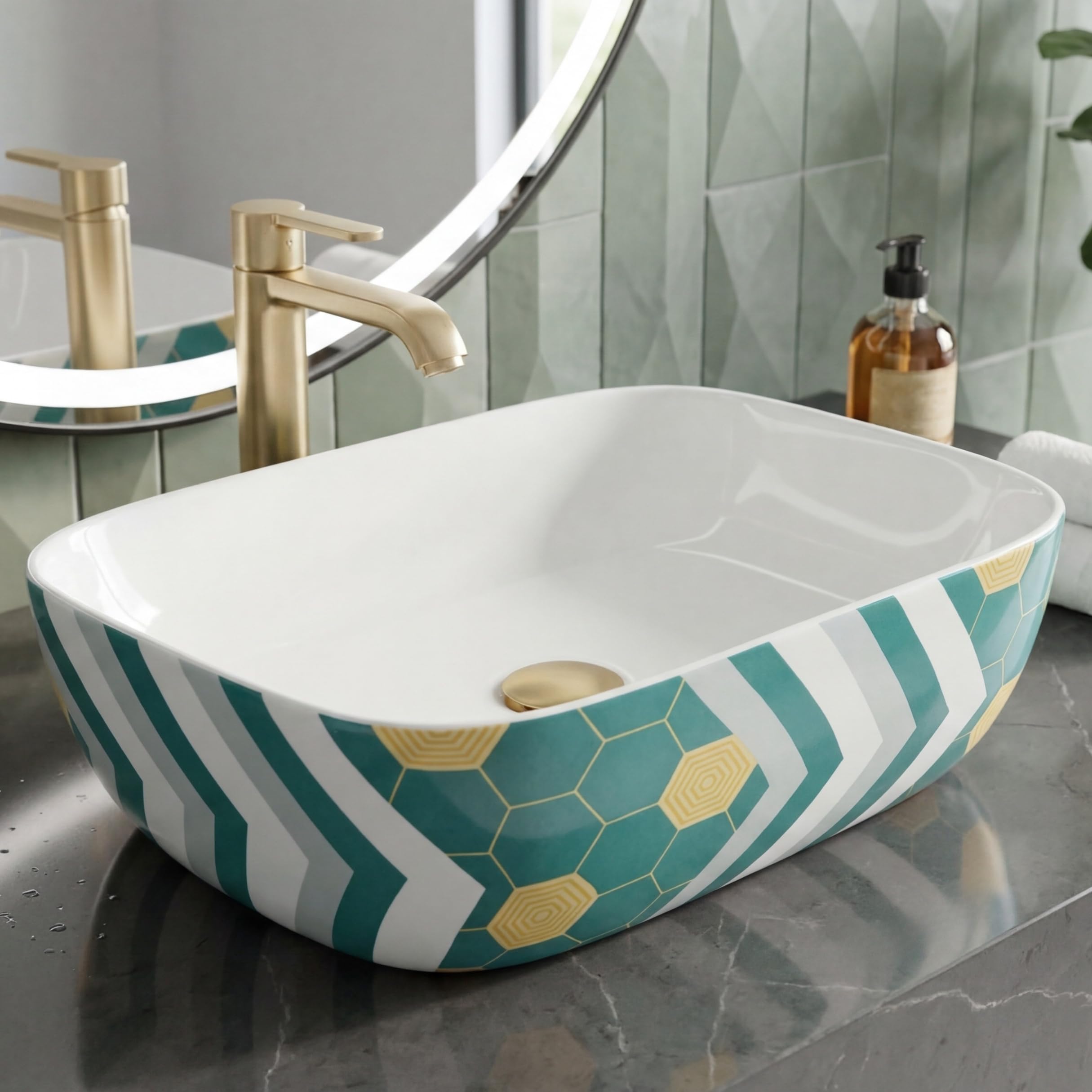 Reyal Ceramic Wash Basin - Modern Vessel Sink -22