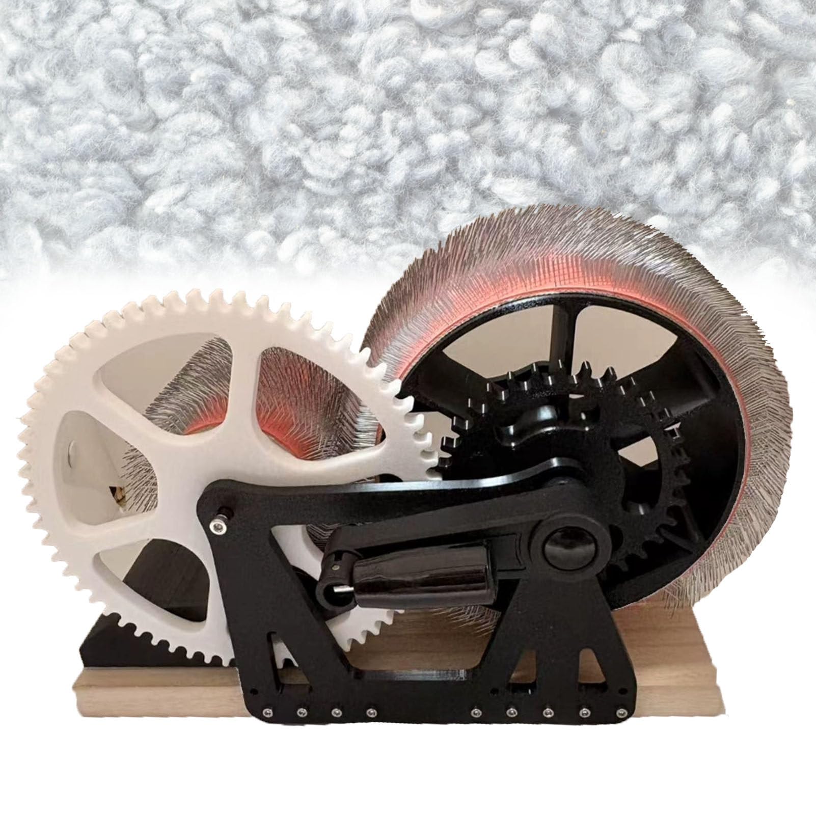 Pfps Manual Drum Carder with Wooden Wide Drum, Hand Crank Wool Carding Machine Fast Blending, Impurity Removal, for Spinning, Felting, and Handicraft Projects Blackwhite