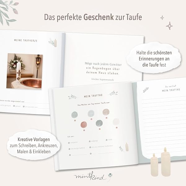 mintkind® Taufbuch Baby Meine Taufe Ausfüllbuch und Gästebuch zur Taufe rosa Pattern Design mit Platz für Fotos Gästewünsche und Erinnerungen 60 Seiten Hardcover Erinnerungsalbum für dein Mädchen - 3
