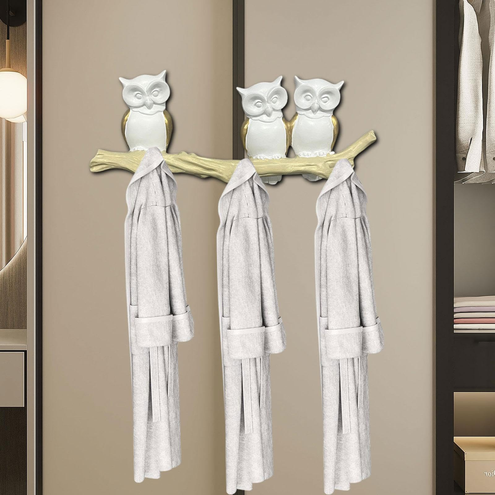 Owl Wall Hook Decoration Creative Walls Rack Novelty Home Decor Party Supplies Resin Ornament Owl Sculpture for Household Hat, 3 Hooks