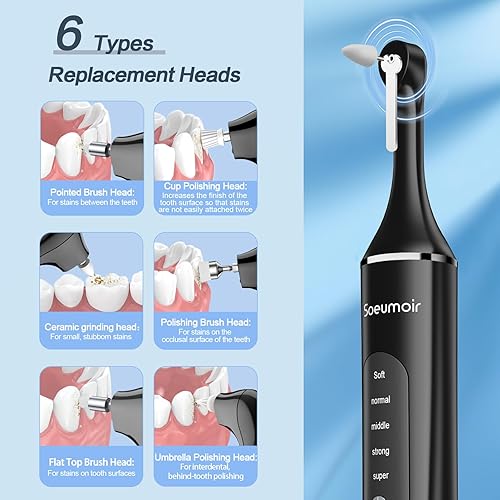 Miniatura 4 de Pulidor de dientes, kit de blanqueamiento dental recargable para limpieza y blanqueamiento de dientes, con 8 cabezales de cepillo, luz LED, 5 modos