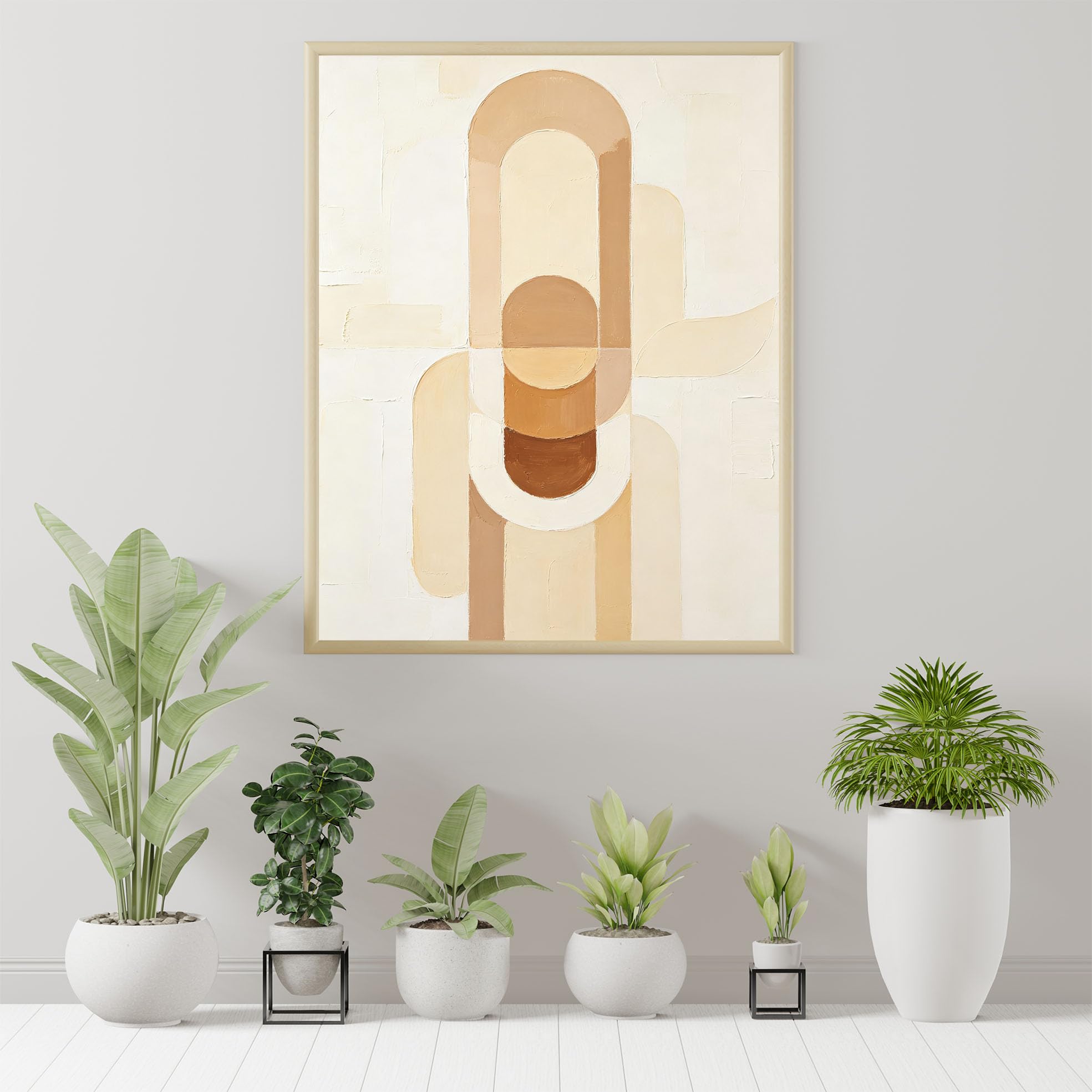RWGSNB Œuvre D'Art Abstraite Texture Géométrique En Forme D'Arche Peinture À L'Huile Sur Toile Sans Cadre Couleur Crème Beige Décoration Murale Neutre et Esthétique pour Salon Ou Chambre 40 x