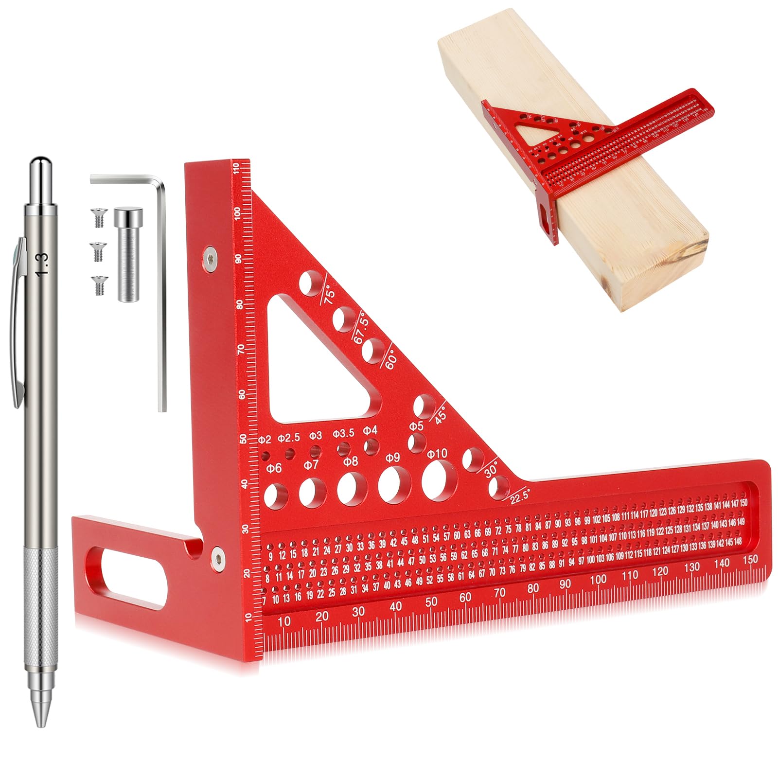 Beslands 3D Carpenter Square with Pencil, 22.5-90° Multi Angle Combination Squares with Position Aid, 3D Multi-purpose Carpentry Triangle Square, Woodworking Measuring Tool for Engineer