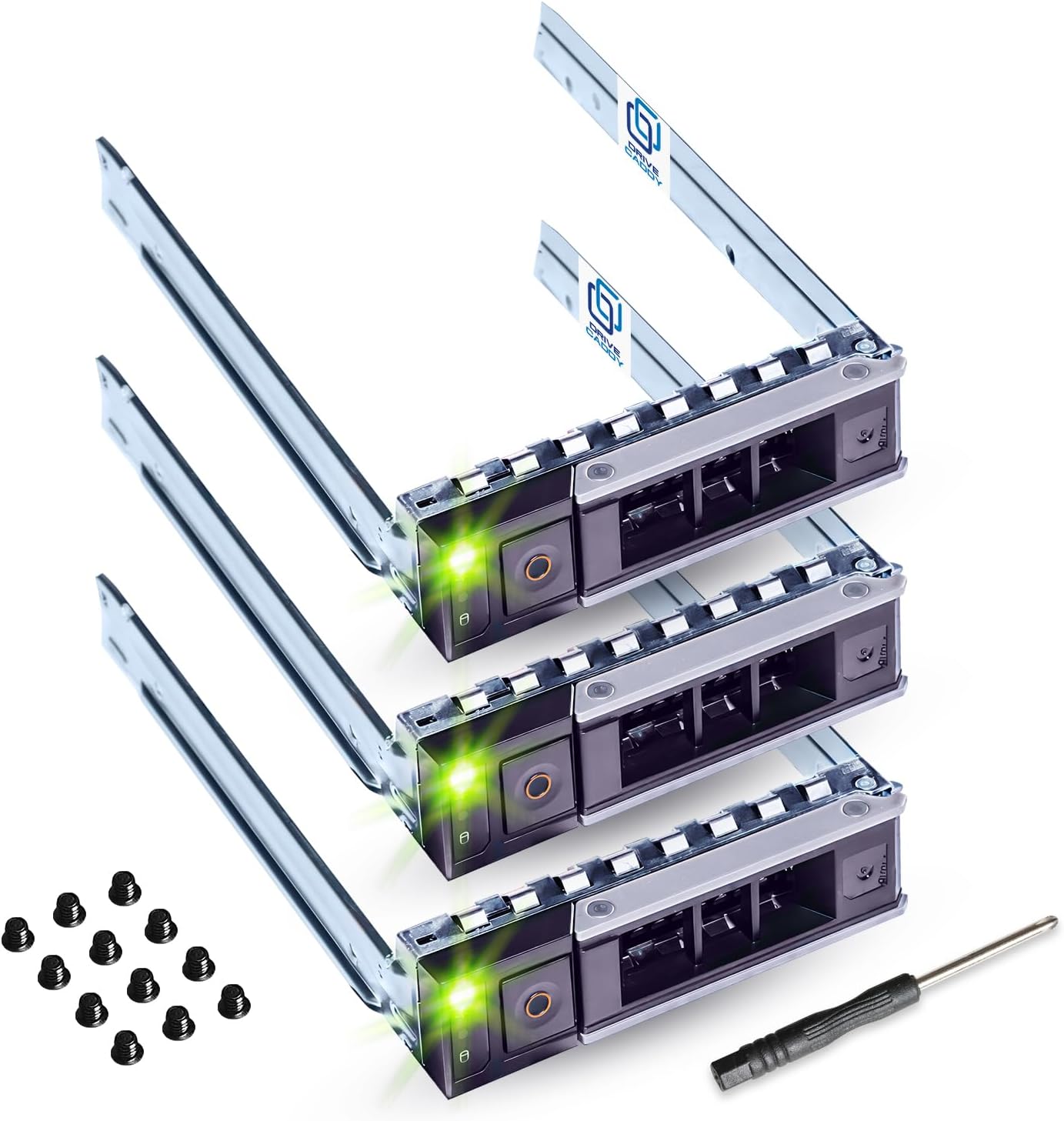 DRIVECADDY 3-Pack 3.5" Hard Drive Caddy - Compatible for Dell PowerEdge Servers - 14-16th Gen T560 R660 R6625 R7615 R7625 R760 R250 R350 T350 R240 R340 R440 R540 - SSD SAS SATA NVMe Tray