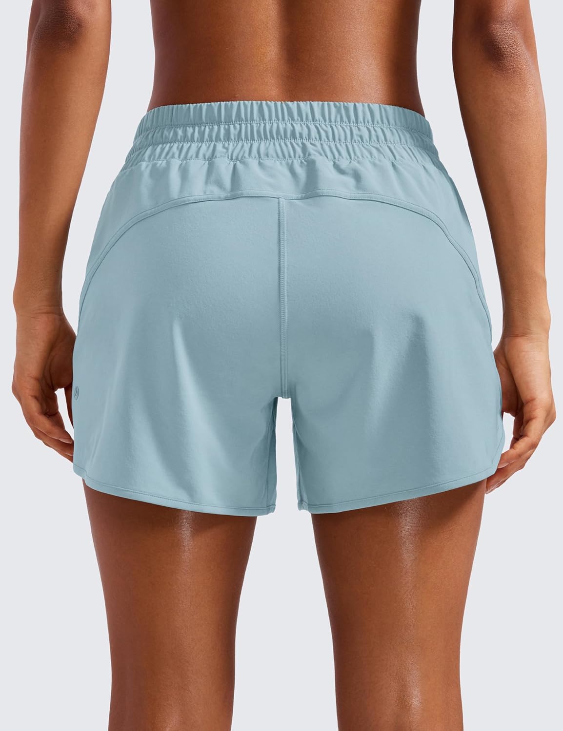 CRZ YOGA Womens Mid Waisted Running Shorts Liner - 5'' Quick Dry for Athletic Sport Workout Track with Zip Pocket Light Grayish Blue Medium - Image 2